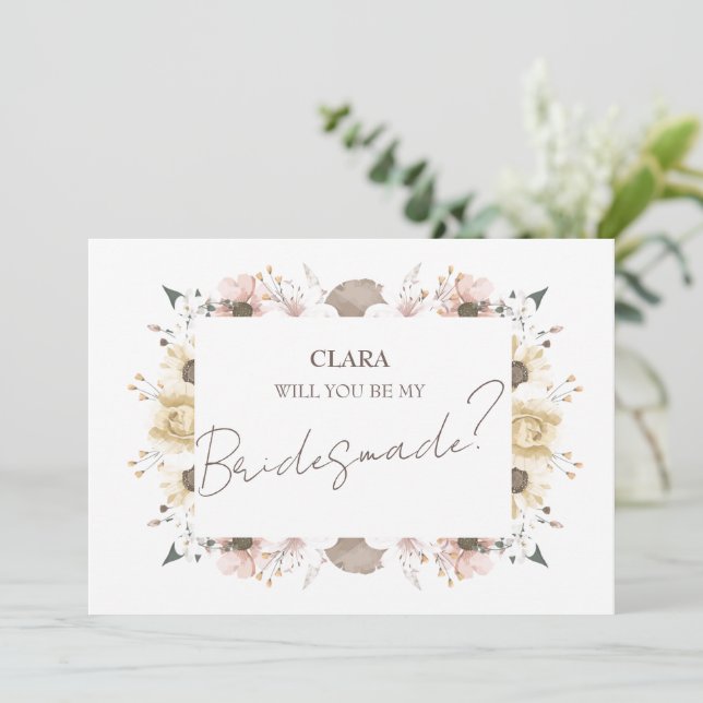Pastel Colour Floral Wedding Bridesmade Invitation (Standing Front)