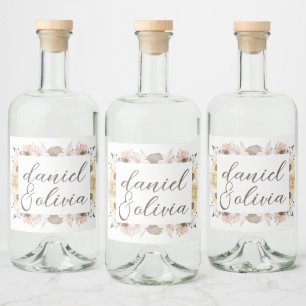 Pastel Colour Floral Wedding Liquor Bottle Label