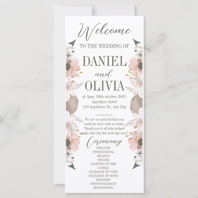 Pastel Colour Floral Wedding Programs (Front)