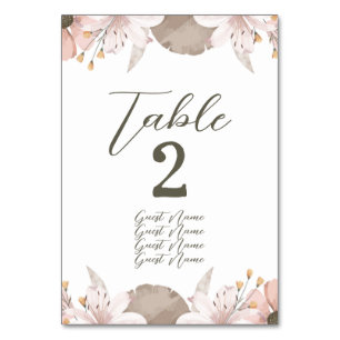 Pastel Colour Floral Wedding  Table Number