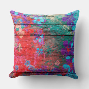 Pastel Colour Flower on Wood #5 Cushion