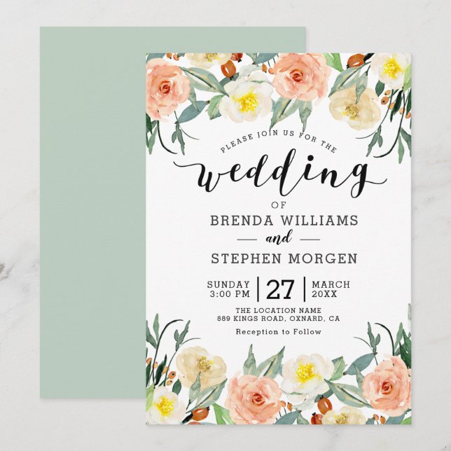 Pastel colour flowers border invitation (Front/Back)