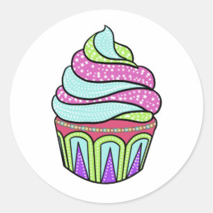 Pastel colour frosted cupcake classic round sticker