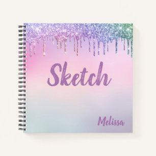 Pastel Colour Glitter Drips Monogram Sketchbook No Notebook
