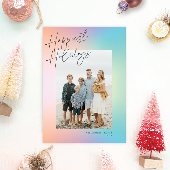 Pastel Colour Gradient Happiest Holidays Photo Car Holiday Card (Creator Uploaded)