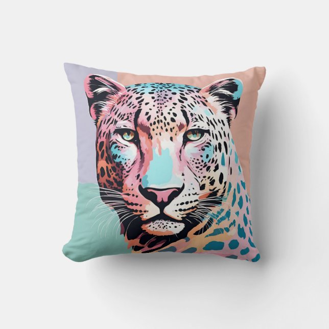 Pastel Colour Leopard Face  Cushion (Front)