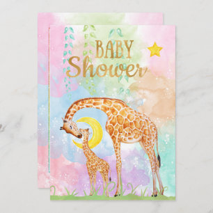 Pastel Colour Mother and Baby Giraffe Baby Shower Invitation