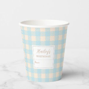Pastel colour pale blue gingham plaid checked part paper cups