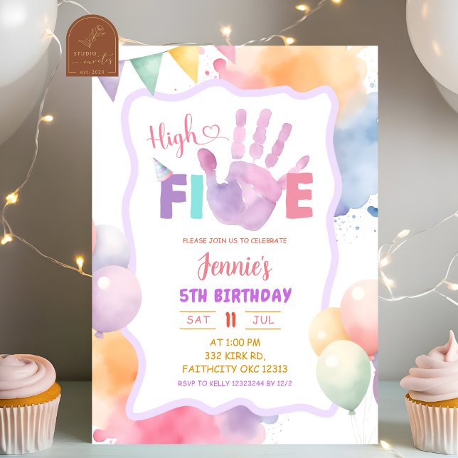 Pastel Colour Pink High Five Birthday Invitation (Creator Uploaded)