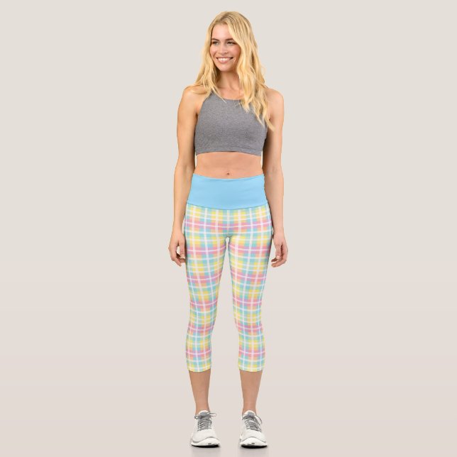 Pastel Colour Plaid Capri Leggings (Front)