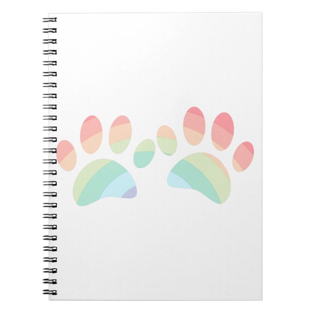 Pastel Colour Rainbow Dog Paw Prints Notebook (Front)