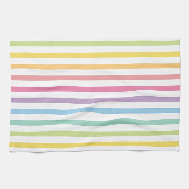 Pastel Colour Rainbow Stripes Pattern Tea Towel (Horizontal)