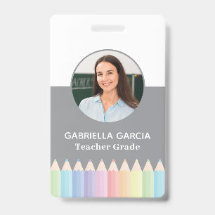 Pastel Colour Rainbow Teacher Photo ID badge