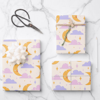 Pastel colour sleep moon wrapping paper sheet