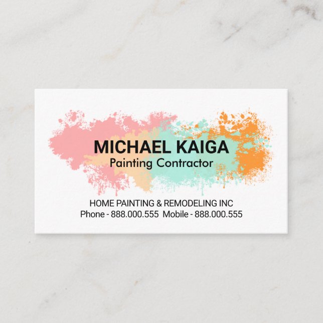 Pastel Colour Splatters Home Remodeling Business Card (Front)