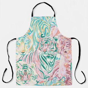 Pastel Colour Tiger Art Pattern Apron