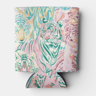 Pastel Colour Tiger Art Pattern Can Cooler