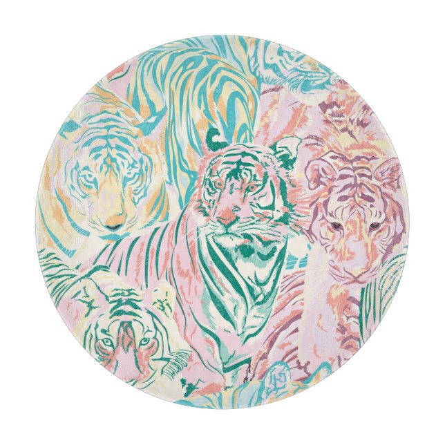 Pastel Colour Tiger Art Pattern Cutting Board (Front)