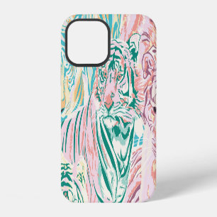 Pastel Colour Tiger Art Pattern iPhone 12 Case