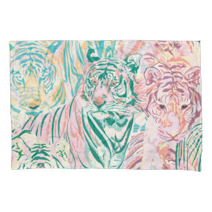 Pastel Colour Tiger Art Pattern Pillowcase