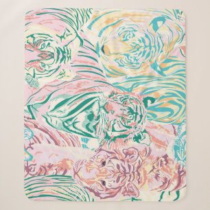 Pastel Colour Tiger Art Pattern Sherpa Blanket