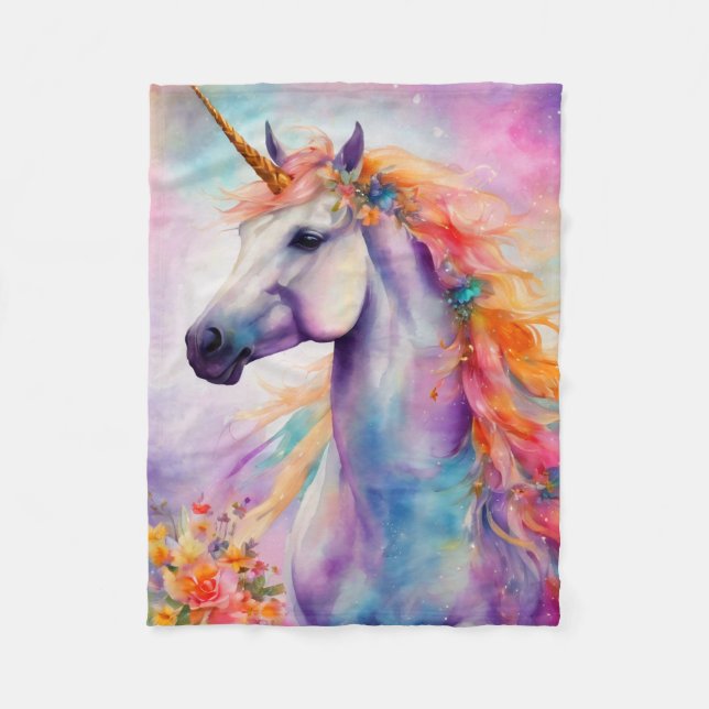 Pastel Colour Unicorn Fleece Blanket (Front)