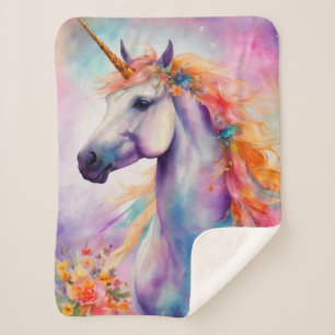Pastel Colour Unicorn Sherpa Blanket
