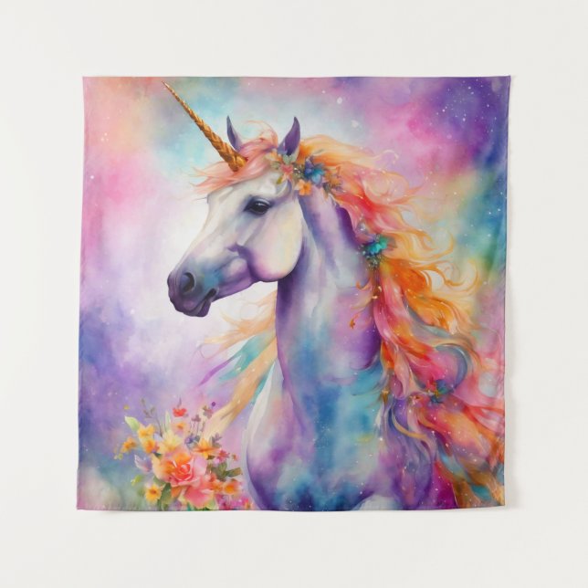Pastel Colour Unicorn Tapestry (Front)