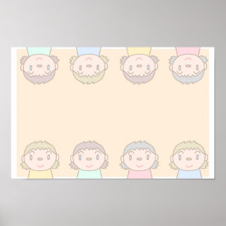 Pastel-coloured art featuring children's smiles. poster