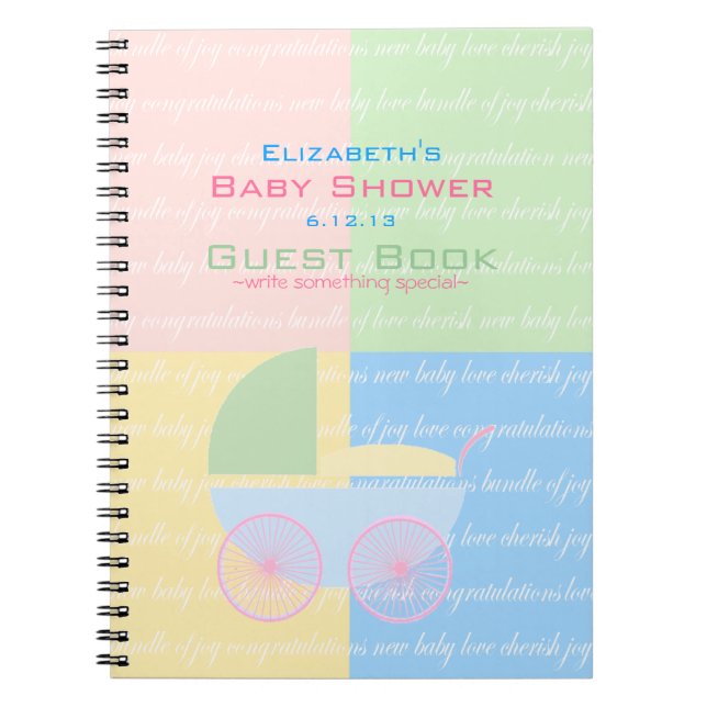 Pastel Coloured Baby Shower Guest Book- Spiral Notebook (Front)