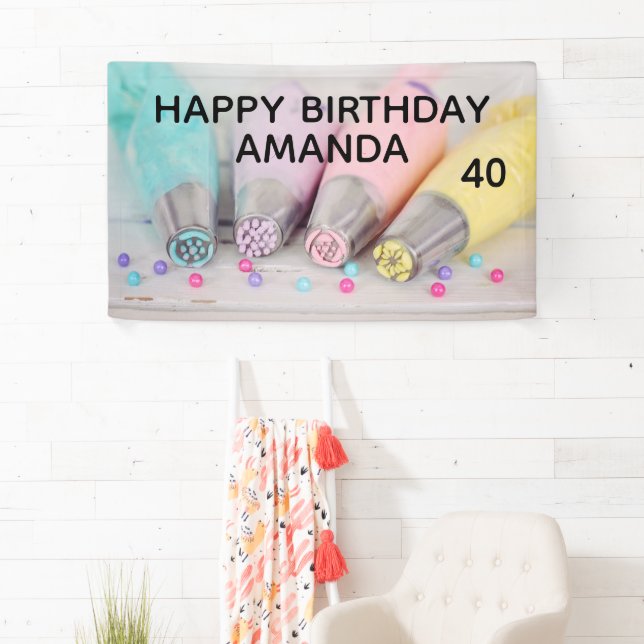 Pastel Coloured Cake Decorating Tools Birthday Banner (Insitu)