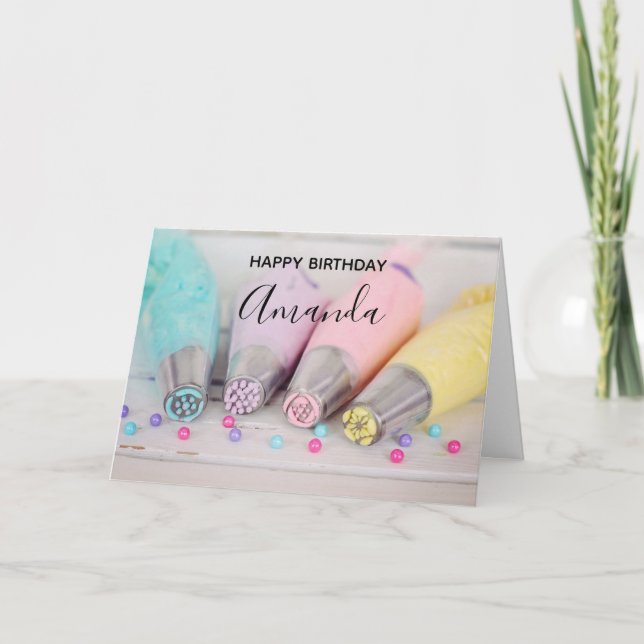 Pastel Coloured Cake Decorating Tools Birthday Card (Front)