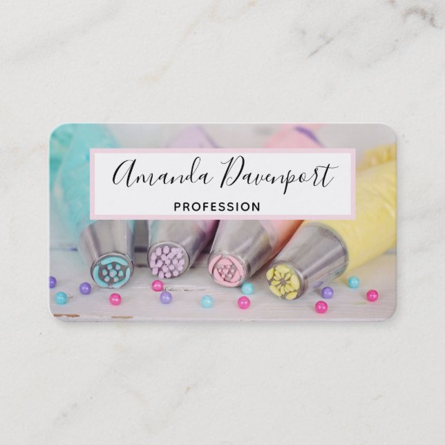Pastel Coloured Cake Decorating Tools Business Card (Front)