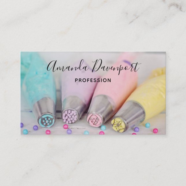 Pastel Coloured Cake Decorating Tools Business Card (Front)