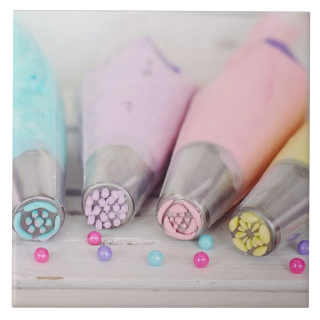 Pastel Coloured Cake Decorating Tools Photograph Tile (Front)