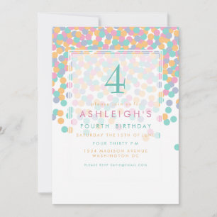 Pastel Coloured Confetti   Kids Birthday Party Invitation
