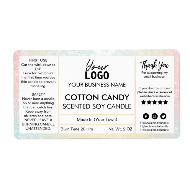 Pastel Coloured Cotton Candy Scented Soy Candle (Front)