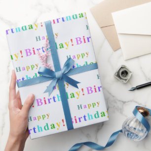 Pastel Coloured Happy Birthday Typography Pattern Wrapping Paper