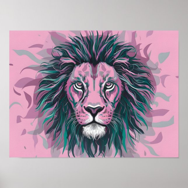 Pastel-Coloured Lion Abstract Wallpaper Poster (Front)