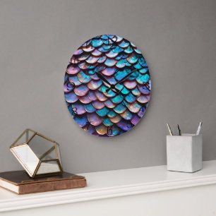 Pastel Coloured Mermaid Scales, Large Clock