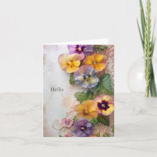 Pastel-coloured pansies on lace thank you card