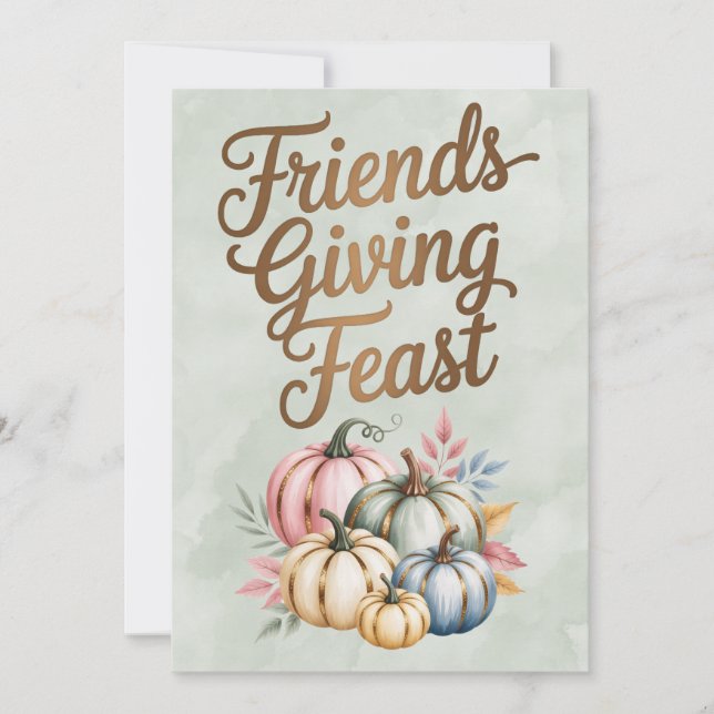 Pastel Coloured Pumpkins Friendsgiving Feast Invitation (Front)