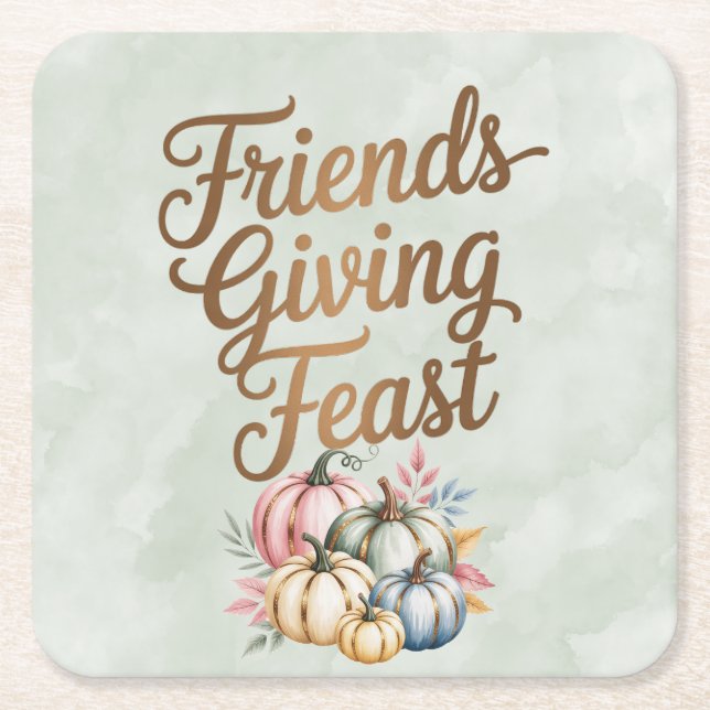 Pastel Coloured Pumpkins Friendsgiving Feast Square Paper Coaster (Front)