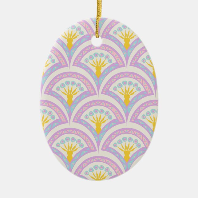 Pastel coloured shell pattern ceramic tree decoration (Front)