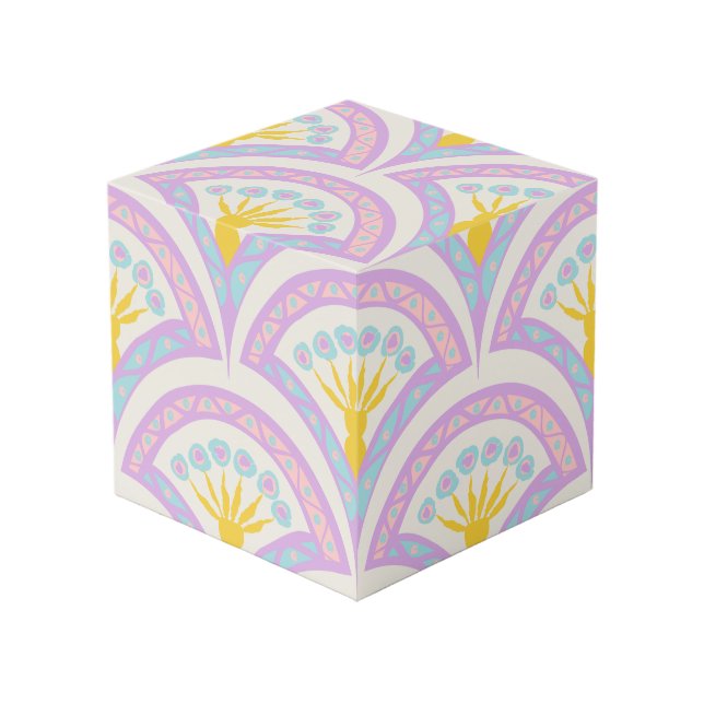 Pastel coloured shell pattern cube (Front Angled)