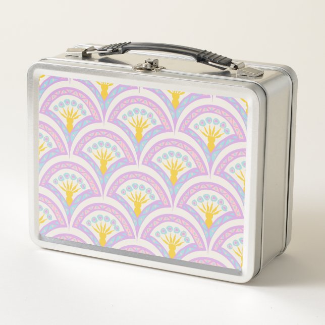 Pastel coloured shell pattern metal lunch box (Front)