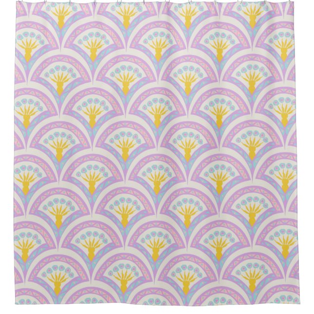 Pastel coloured shell pattern shower curtain (Front)