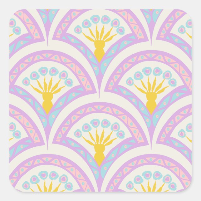 Pastel coloured shell pattern square sticker (Front)