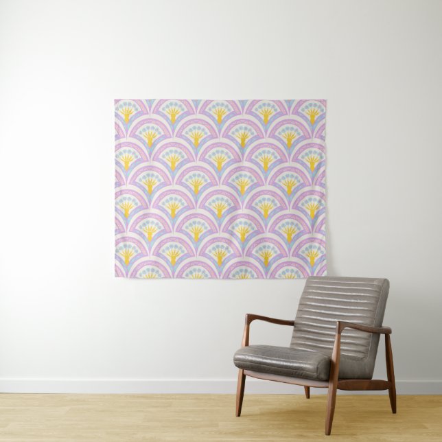 Pastel coloured shell pattern tapestry (In Situ (Horizontal))
