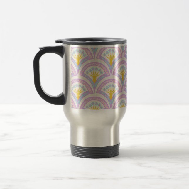 Pastel coloured shell pattern travel mug (Left)